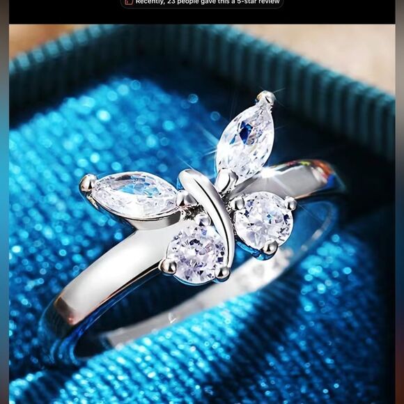 🦋💍Sterling Silver 1.2TCW Marquis and Brilliant Cut Butterfly Cz Diamond Rin… - Picture 8 of 17